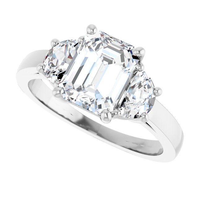Three-stone half-moon engagement ring in 14K gold, diamond center, in packaging variant--Emerald variant--2CT variant--14K-white-gold