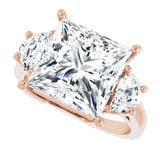 Three-stone half-moon engagement ring in 14K gold, diamond center, side profile variant--Square variant--5CT variant--14K-rose-gold