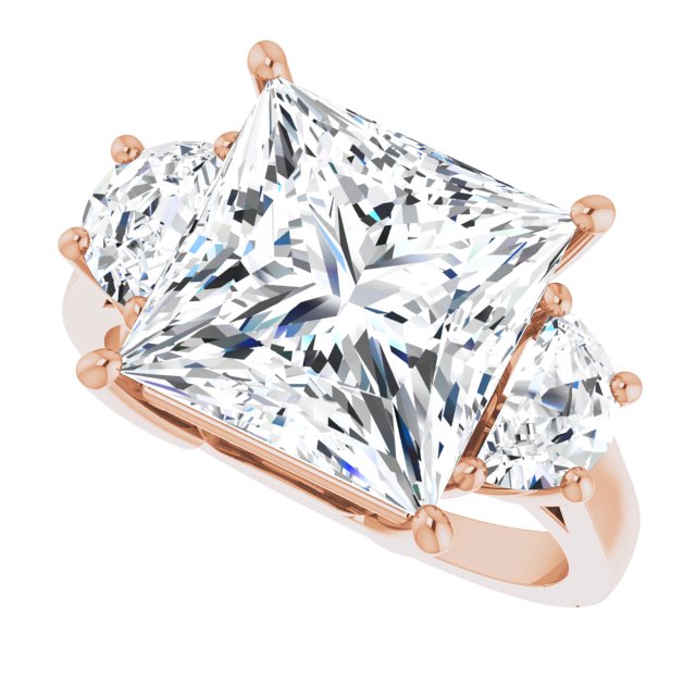 Three-stone half-moon engagement ring in 14K gold, diamond center, side profile variant--Square variant--5CT variant--14K-rose-gold