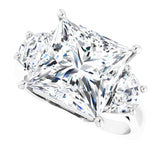 Three-stone half-moon engagement ring in 14K gold, diamond center, in packaging variant--Square variant--5CT variant--14K-white-gold