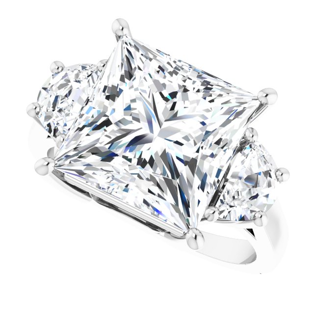 Three-stone half-moon engagement ring in 14K gold, diamond center, in packaging variant--Square variant--5CT variant--14K-white-gold