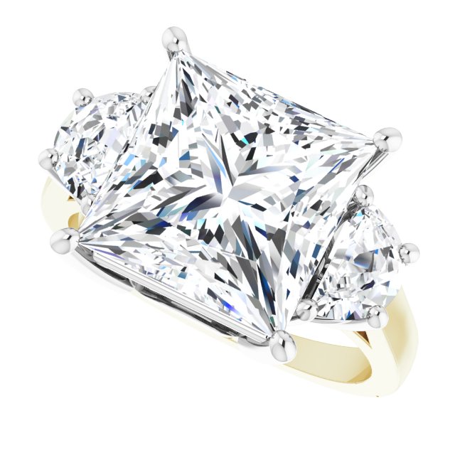Three-stone half-moon engagement ring in 14K gold, diamond center, close-up of half-moon stones/white-gold/white-gold variant--Square variant--5CT variant--14K-yellow/white-gold