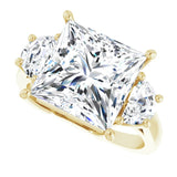 Three-stone half-moon engagement ring in 14K gold, diamond center, front view variant--Square variant--5CT variant--14K-yellow-gold