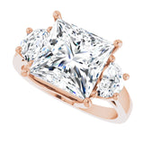 Three-stone half-moon engagement ring in 14K gold, diamond center, side profile variant--Square variant--4CT variant--14K-rose-gold