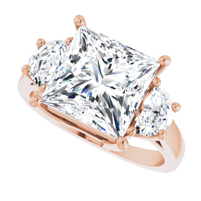 Three-stone half-moon engagement ring in 14K gold, diamond center, side profile variant--Square variant--4CT variant--14K-rose-gold