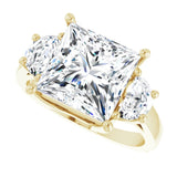 Three-stone half-moon engagement ring in 14K gold, diamond center, front view variant--Square variant--4CT variant--14K-yellow-gold