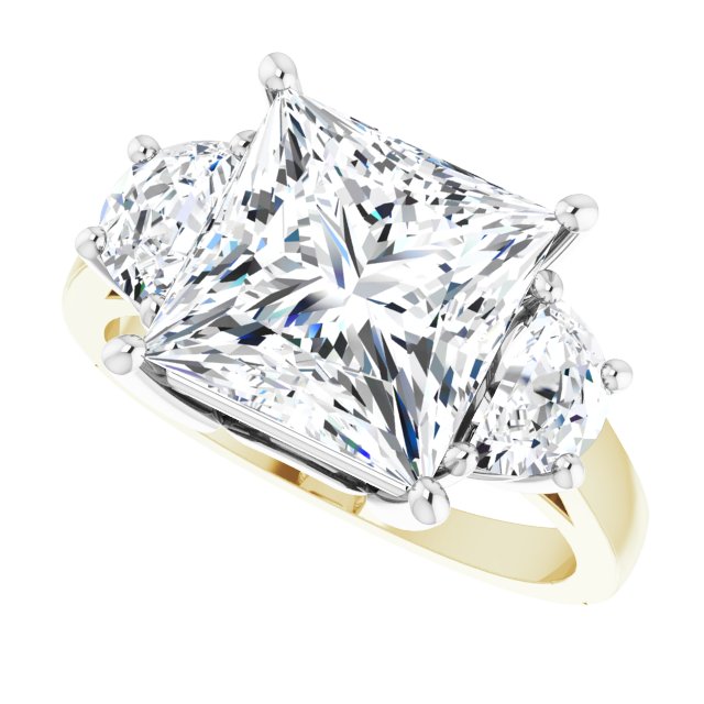 Three-stone half-moon engagement ring in 14K gold, diamond center, close-up of half-moon stones/white-gold/white-gold variant--Square variant--4CT variant--14K-yellow/white-gold