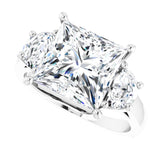 Three-stone half-moon engagement ring in 14K gold, diamond center, in packaging variant--Square variant--4CT variant--14K-white-gold