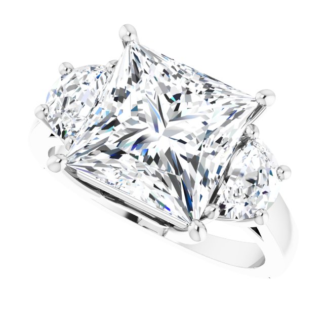 Three-stone half-moon engagement ring in 14K gold, diamond center, in packaging variant--Square variant--4CT variant--14K-white-gold
