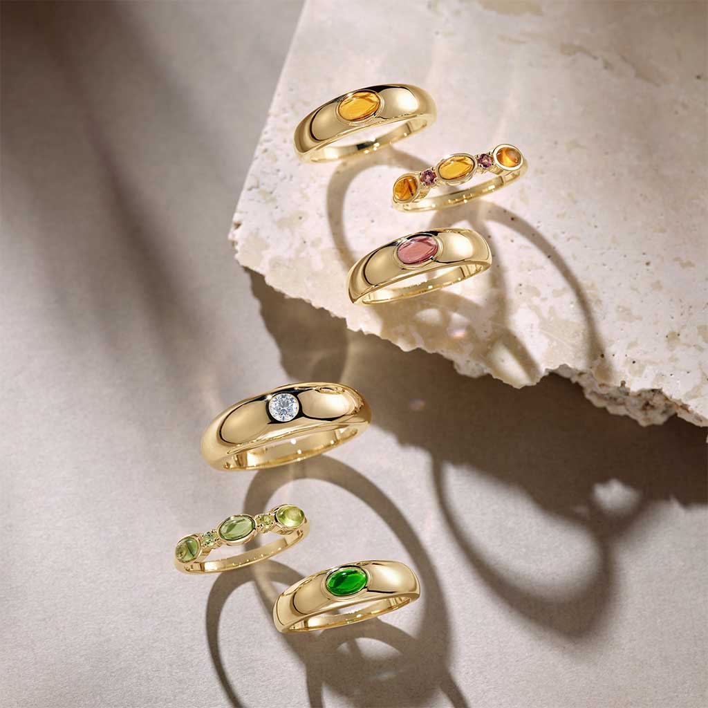Gemmy dome ring editorial styling with citrine cabochon in gold