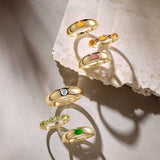 Gemmy dome ring editorial styling with citrine cabochon in gold