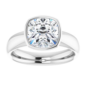 14K white gold 3CT Cushion Bezel-Set Solitaire Engagement Ring Setting variant--Cushion variant--3CT variant--14K-white-gold