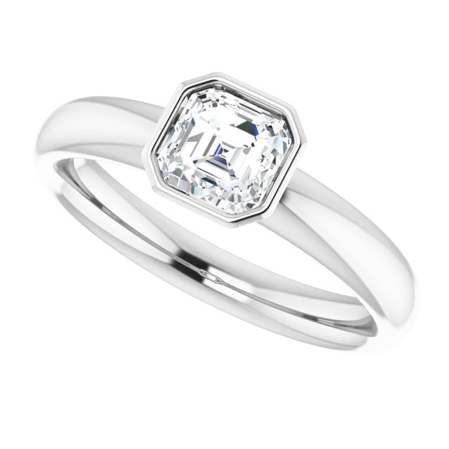 Custom engagement ring setting with full bezel design variant--Asscher variant--1CT variant--14K-white-gold