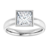 14K white gold 1.5CT Square Bezel-Set Solitaire Engagement Ring Setting/2-CT.5CT variant--Square variant--1.5CT variant--14K-white-gold