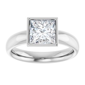 14K white gold 1.5CT Square Bezel-Set Solitaire Engagement Ring Setting/2-CT.5CT variant--Square variant--1.5CT variant--14K-white-gold