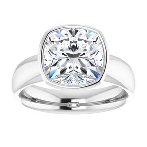 14K white gold 4CT Cushion Bezel-Set Solitaire Engagement Ring Setting variant--Cushion variant--4CT variant--14K-white-gold