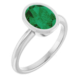 Lab-grown emerald bezel ring minimalist design variant--14K-white-gold variant--Emerald variant--Oval