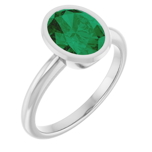 Lab-grown emerald bezel ring minimalist design variant--14K-white-gold variant--Emerald variant--Oval
