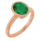 Gold cocktail ring with oval gemstone variant--14K-rose-gold variant--Emerald variant--Oval