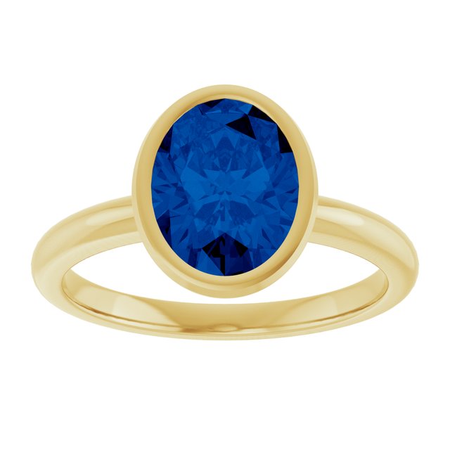 14K Yellow Lab-Grown Oval Blue Sapphire Ring variant--14K-yellow-gold variant--Sapphire variant--Emerald