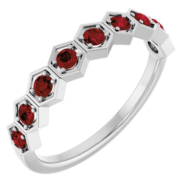 Natural Mozambique Garnet Stackable Ring variant--Garnet variant--14K-white-gold