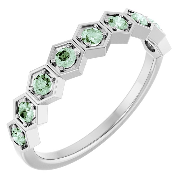 Hexagon stackable birthstone ring with garnet in 14K gold variant--Aquamarine variant--14K-white-gold