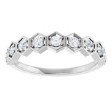 Hexagon stackable birthstone ring with diamond in 14K gold variant--Diamond variant--14K-white-gold