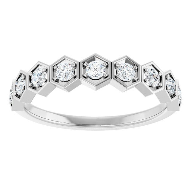 Hexagon stackable birthstone ring with diamond in 14K gold variant--Diamond variant--14K-white-gold