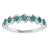 Hexagon stackable birthstone ring with alexandrite in 14K gold variant--Emerald variant--14K-white-gold