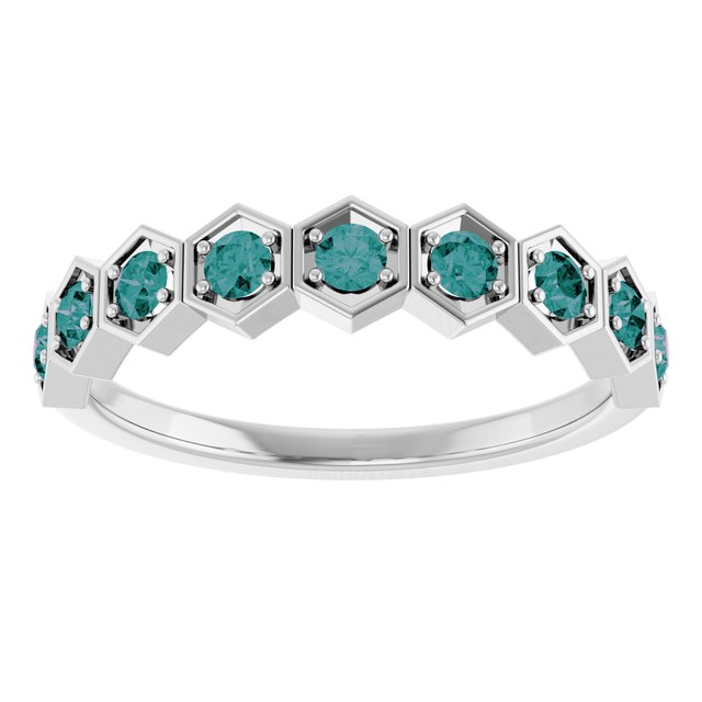 Hexagon stackable birthstone ring with alexandrite in 14K gold variant--Emerald variant--14K-white-gold