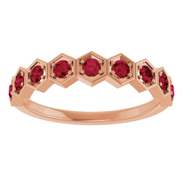 Hexagon stackable birthstone ring with ruby in 14K gold variant--Ruby variant--14K-rose-gold