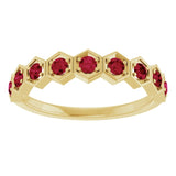 Hexagon stackable ring with natural alexandrite in 14K white gold variant--Ruby variant--14K-yellow-gold