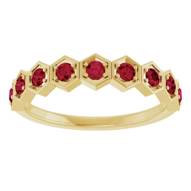 Hexagon stackable ring with natural alexandrite in 14K white gold variant--Ruby variant--14K-yellow-gold