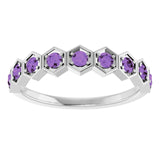 Hexagon stackable birthstone ring with garnet in 14K gold variant--Amethyst variant--14K-white-gold