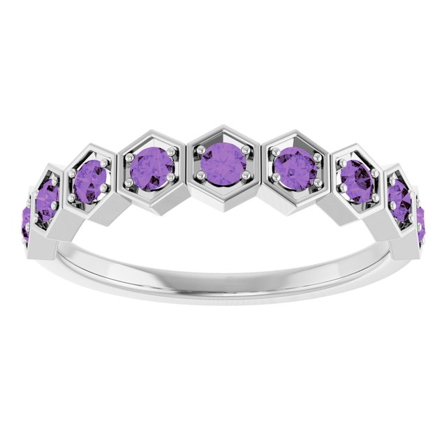 Hexagon stackable birthstone ring with garnet in 14K gold variant--Amethyst variant--14K-white-gold