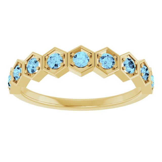 Hexagon stackable ring with lab-grown diamond in 14K white gold variant--Aquamarine variant--14K-yellow-gold