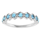 Hexagon stackable birthstone ring with aquamarine in 14K gold variant--Aquamarine variant--14K-white-gold