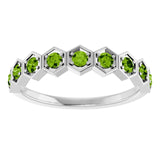 Hexagon stackable birthstone ring with peridot in 14K gold variant--Peridot variant--14K-white-gold