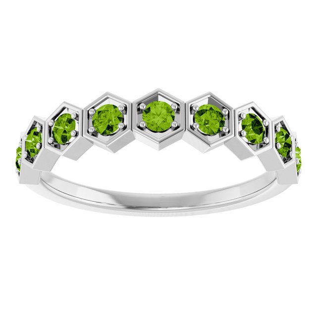 Hexagon stackable birthstone ring with peridot in 14K gold variant--Peridot variant--14K-white-gold