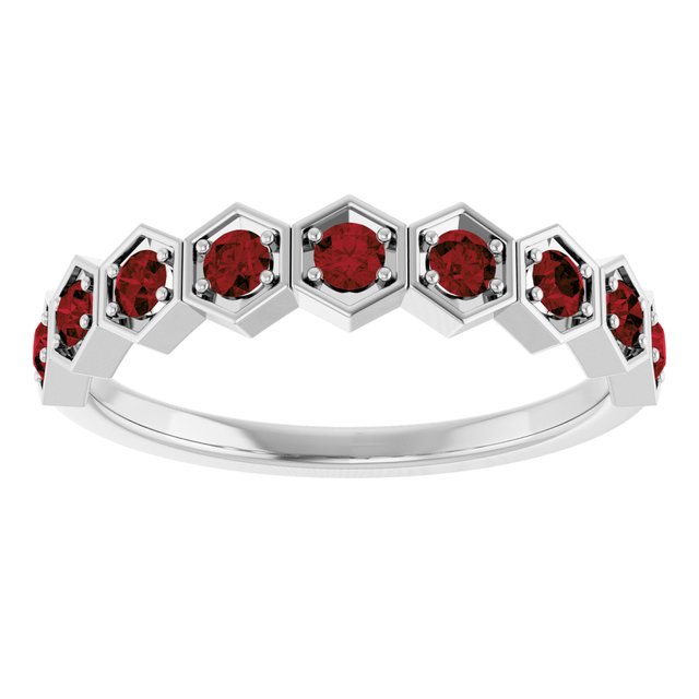 Hexagon stackable ring with blue zircon in 14K white gold variant--Amethyst variant--14K-white-gold