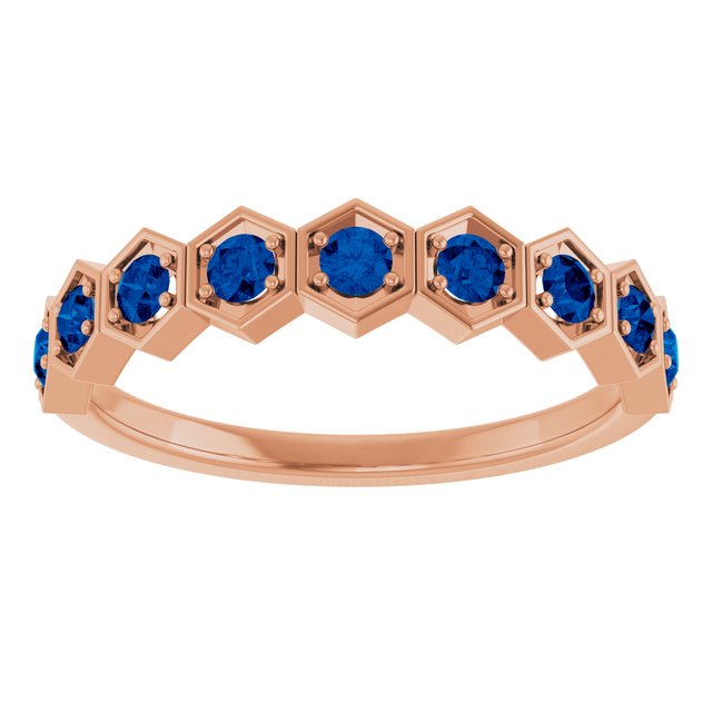 Hexagon stackable birthstone ring with sapphire in 14K gold variant--Sapphire variant--14K-rose-gold