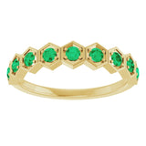 Hexagon stackable ring with natural emerald in 14K yellow gold variant--Emerald variant--14K-yellow-gold