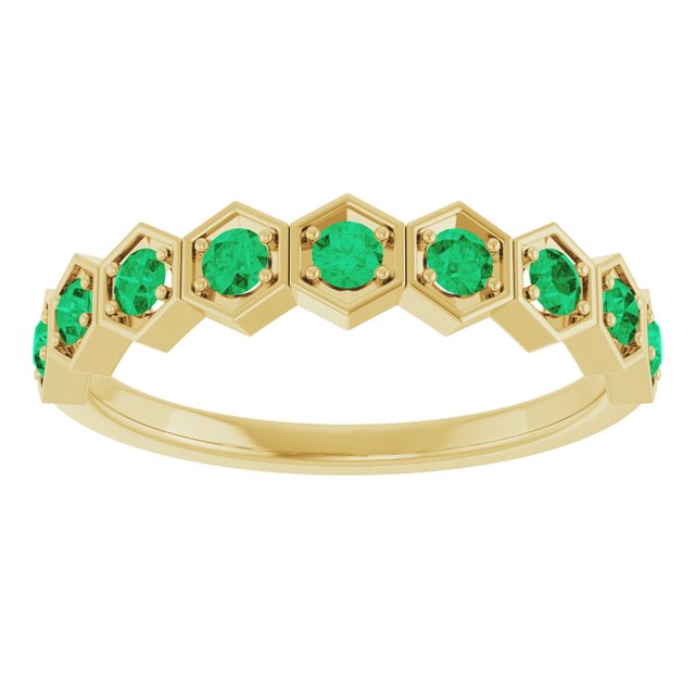 Hexagon stackable ring with natural emerald in 14K yellow gold variant--Emerald variant--14K-yellow-gold