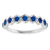 Hexagon stackable birthstone ring with sapphire in 14K gold variant--Sapphire variant--14K-white-gold