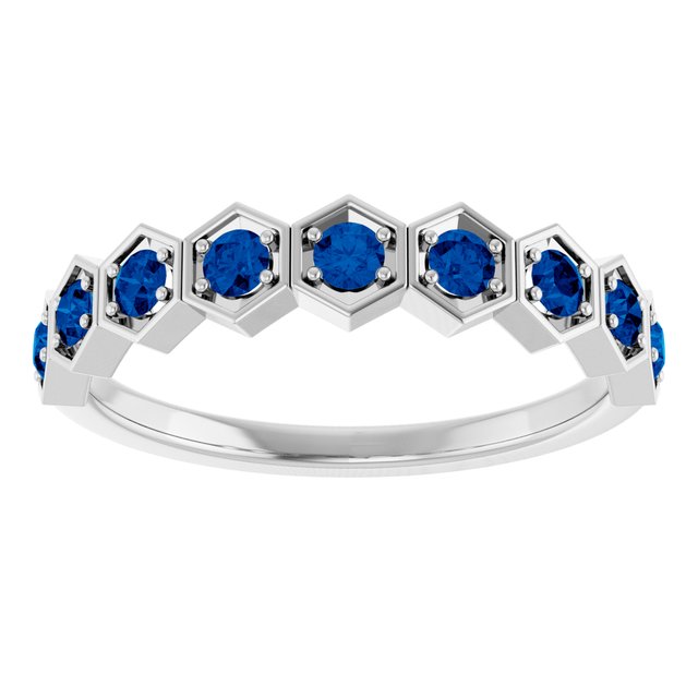 Hexagon stackable birthstone ring with sapphire in 14K gold variant--Sapphire variant--14K-white-gold