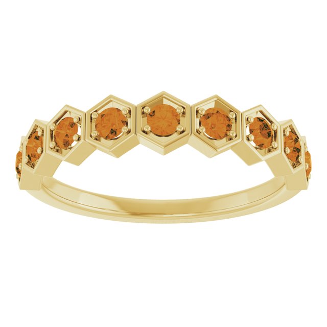 Hexagon stackable ring with natural sapphire in 14K rose gold variant--Citrine variant--14K-yellow-gold