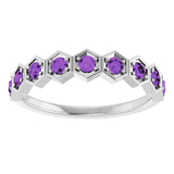 Hexagon stackable birthstone ring with garnet in 14K gold variant--Amethyst variant--14K-white-gold