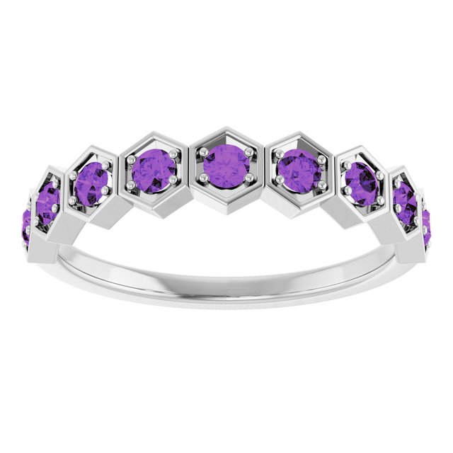Hexagon stackable birthstone ring with garnet in 14K gold variant--Amethyst variant--14K-white-gold