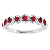 Hexagon stackable birthstone ring with ruby in 14K gold variant--Ruby variant--14K-white-gold