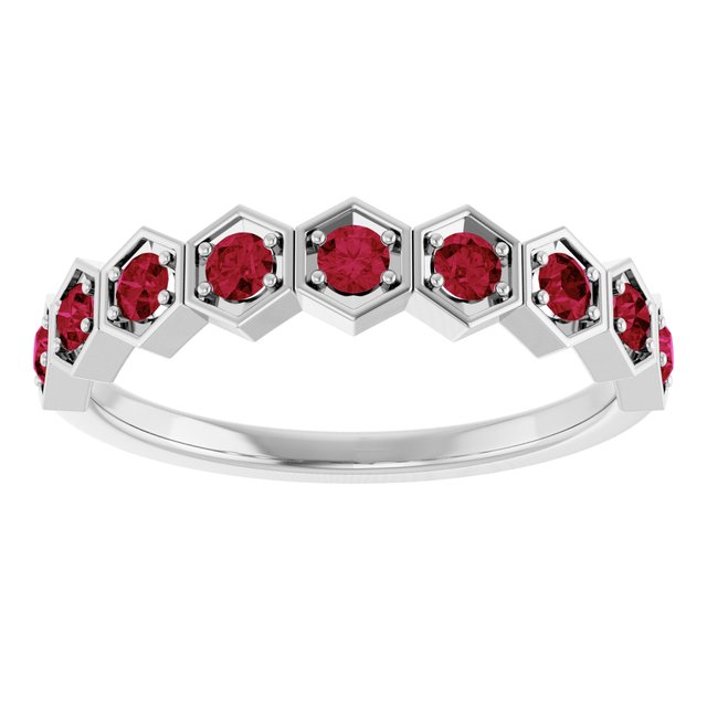 Hexagon stackable birthstone ring with ruby in 14K gold variant--Ruby variant--14K-white-gold